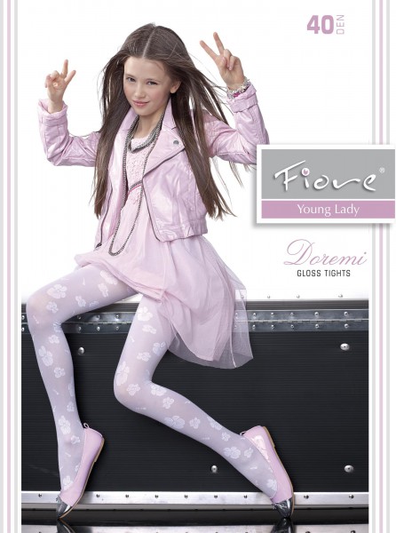 Fiore - Elegant gloss childrens tights with flower pattern Doremi 40 denier