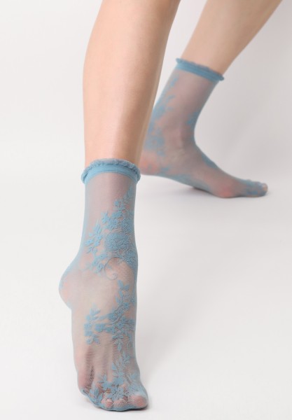 Oroblu - Calcetines tobilleros con estampado de flores y efecto encaje