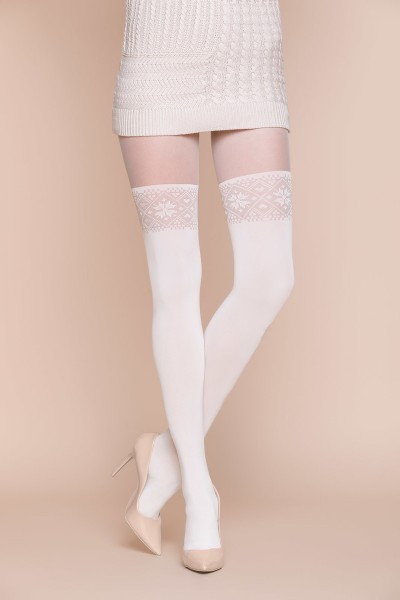 Gabriella - Opaque mock hold up tights with winter pattern