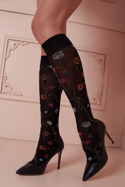Trasparenze - 80 den - Calcetines opacos con un romántico estampado de flores de colores