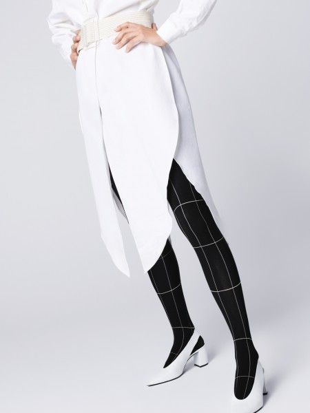 Fiore Palazzo - Opaque black tights with white check pattern