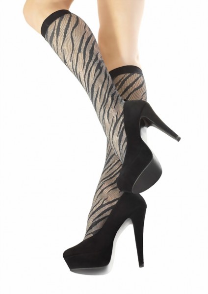 Marilyn - Trendy fishnet knee highs Zebra, 40 DEN